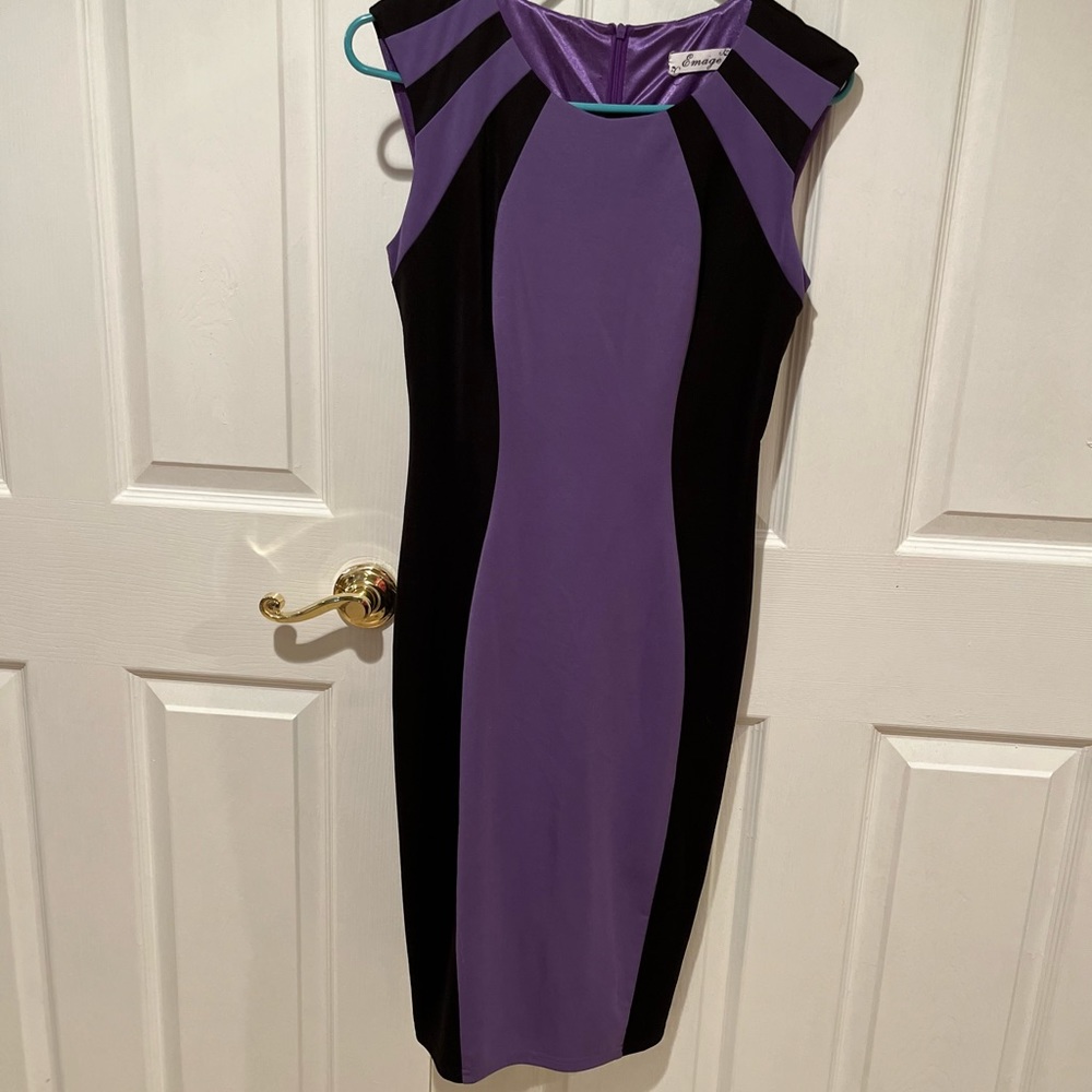 Purple and Black Sheath Midi Dress for Cocktail Nights